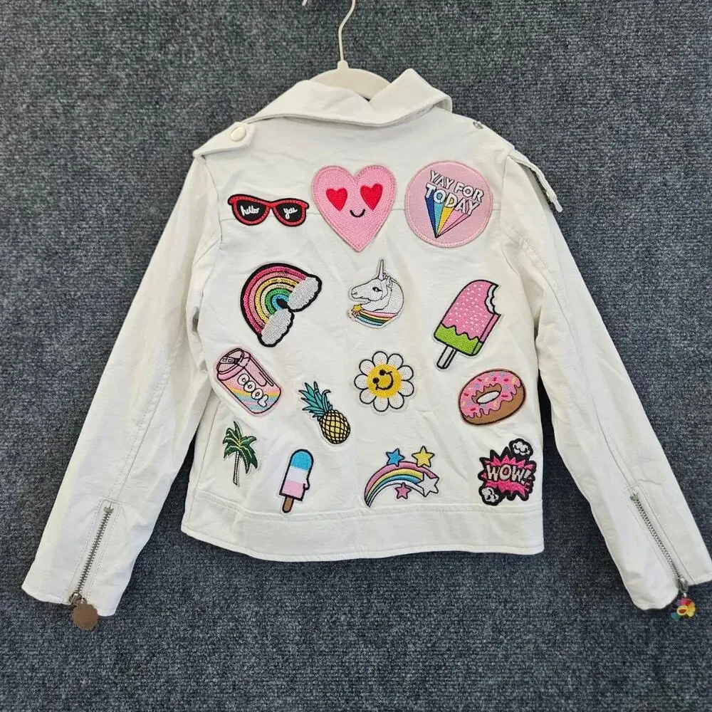 Lola + The Boys Rainbow Patch White Vegan Leather Jacket size 4